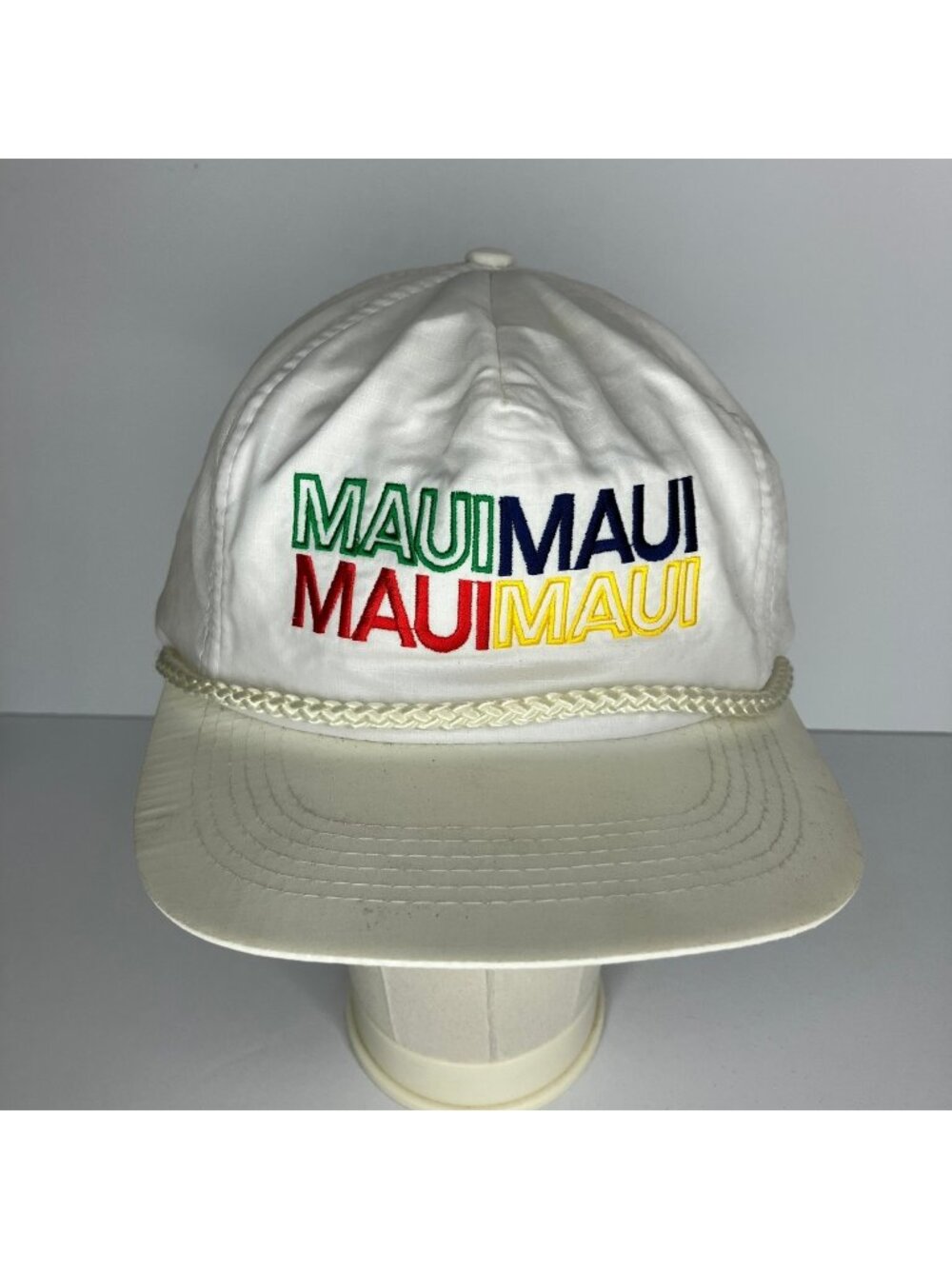 Maui Maui Vintage Style Hat Adjustable Snapback Rope Cap Men's White Multicolor